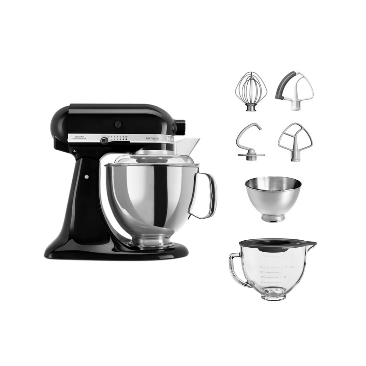 KitchenAid 4,8 L 5KSM175 Artisan Küchenmaschine Glasset mit Glasschüssel
