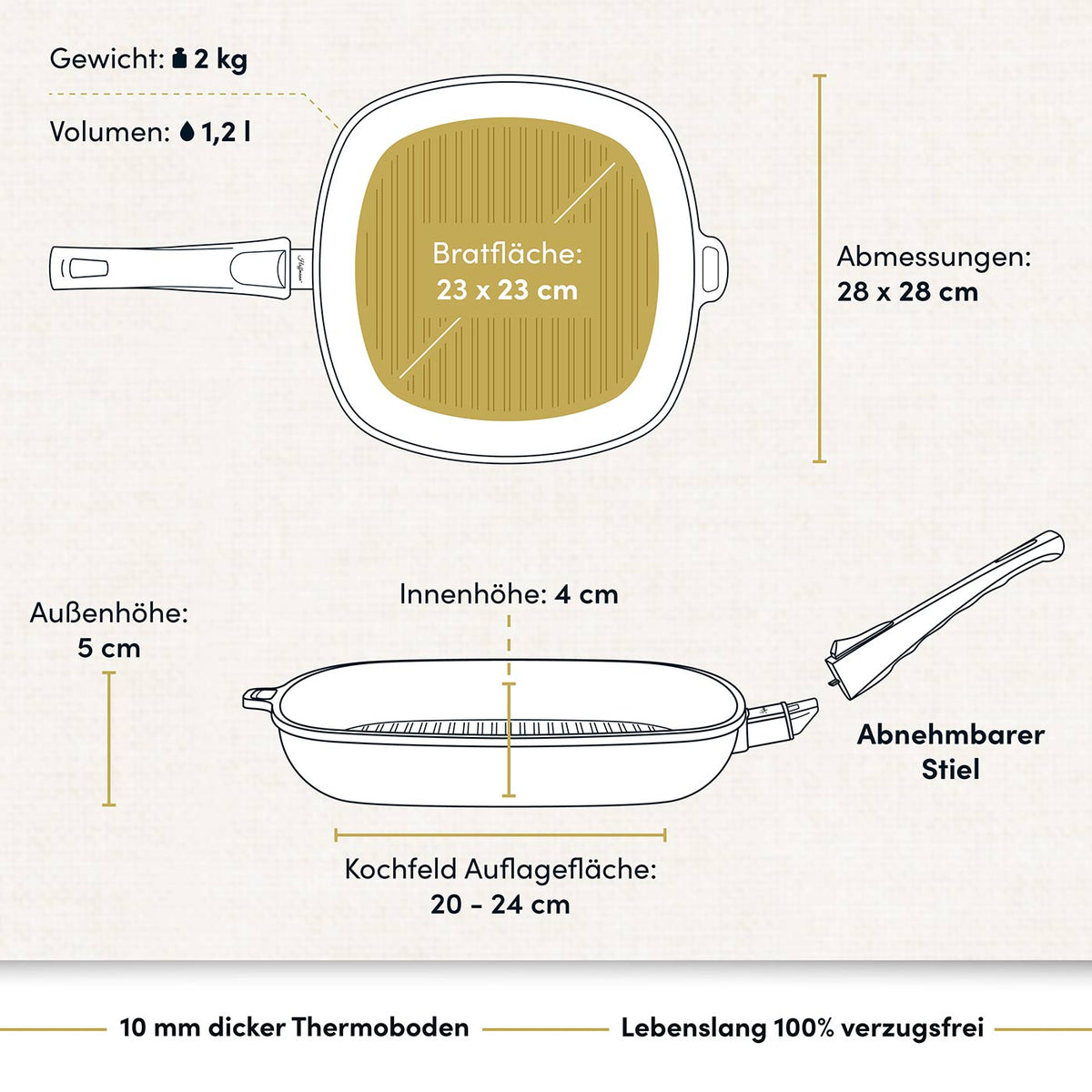 Grillpfanne eckig 28x28 cm I Deckel optional