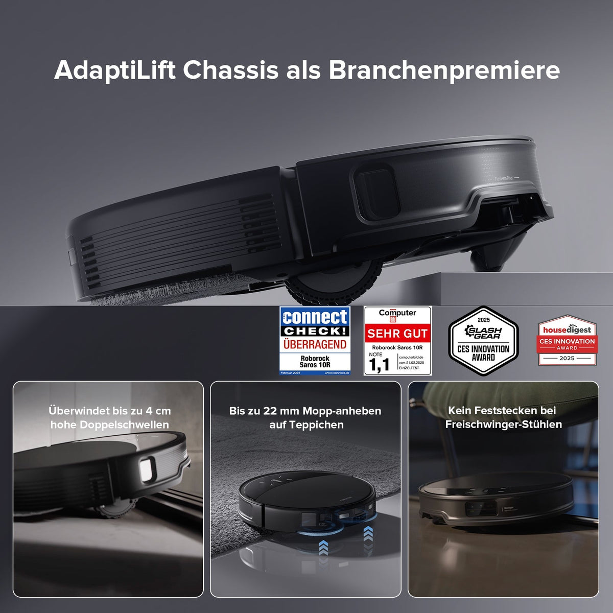 Roborock Saros 10R Saugroboter mit Wischfunktion & angebbarem Wischmopp