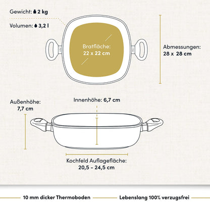 Aluguss Schmorpfanne Eckig 28x28 cm 2,8 L